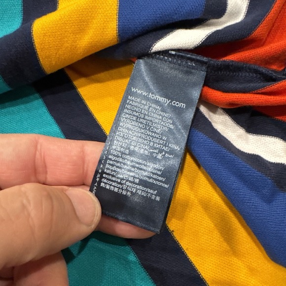 Y2K Tommy Jeans Polo Shirt Men's L Multicolor Vertical Stripe 90s Vintage Cotton - Picture 6 of 16